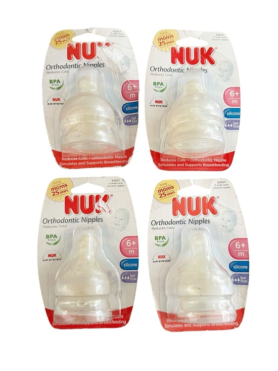 Nuk Other - Nuk Orthodontic Silicone Wide Neck Fast Flow 6+ Month Nipples Made in Germany